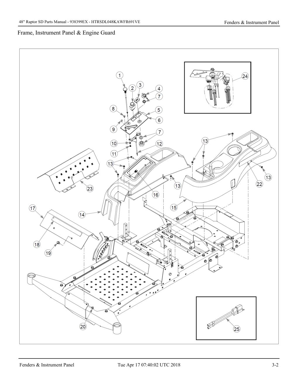 48" Raptor SD Parts Manual - - 938399EX - Fenders & Instrument Panel diagram