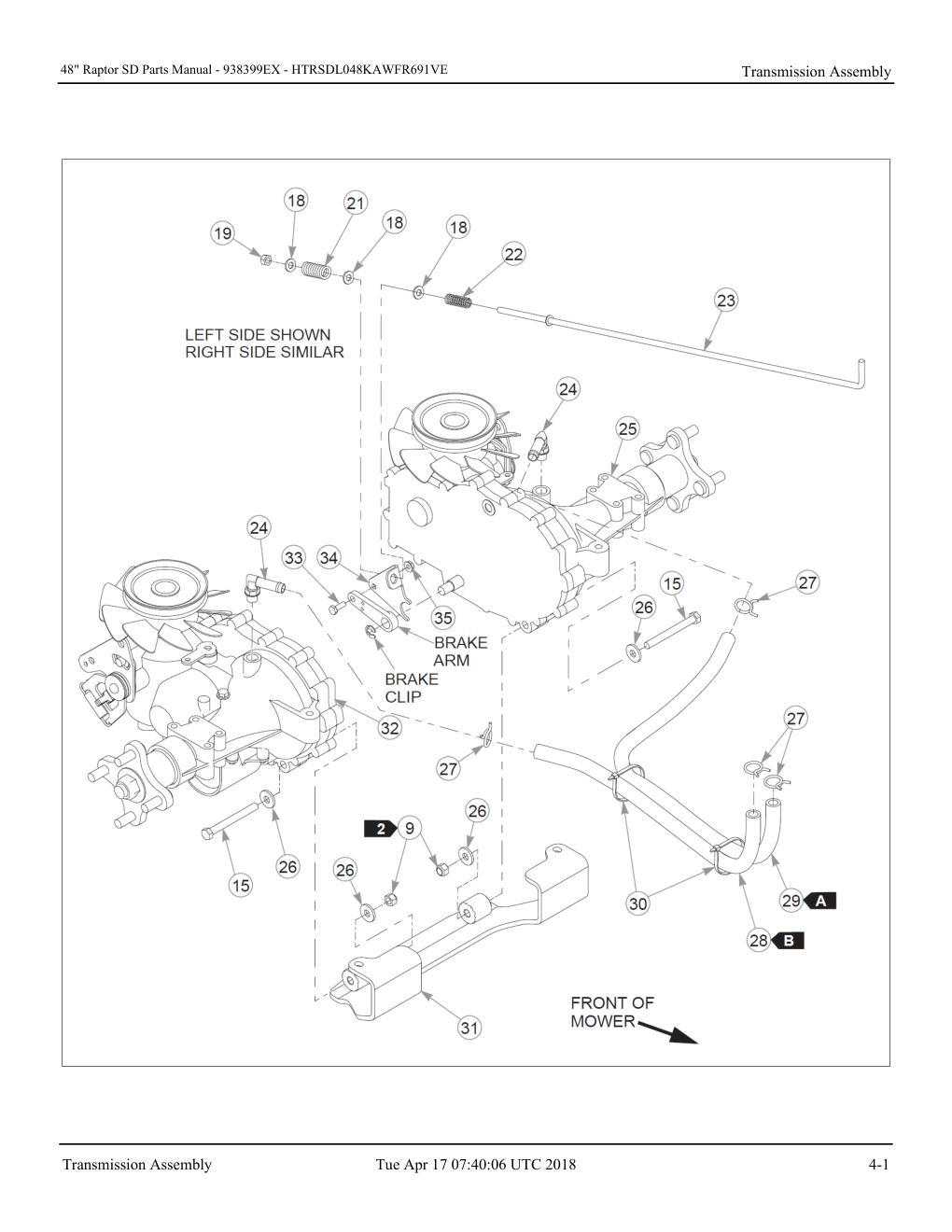 48" Raptor SD Parts Manual - - 938399EX - Transmission Assembly diagram
