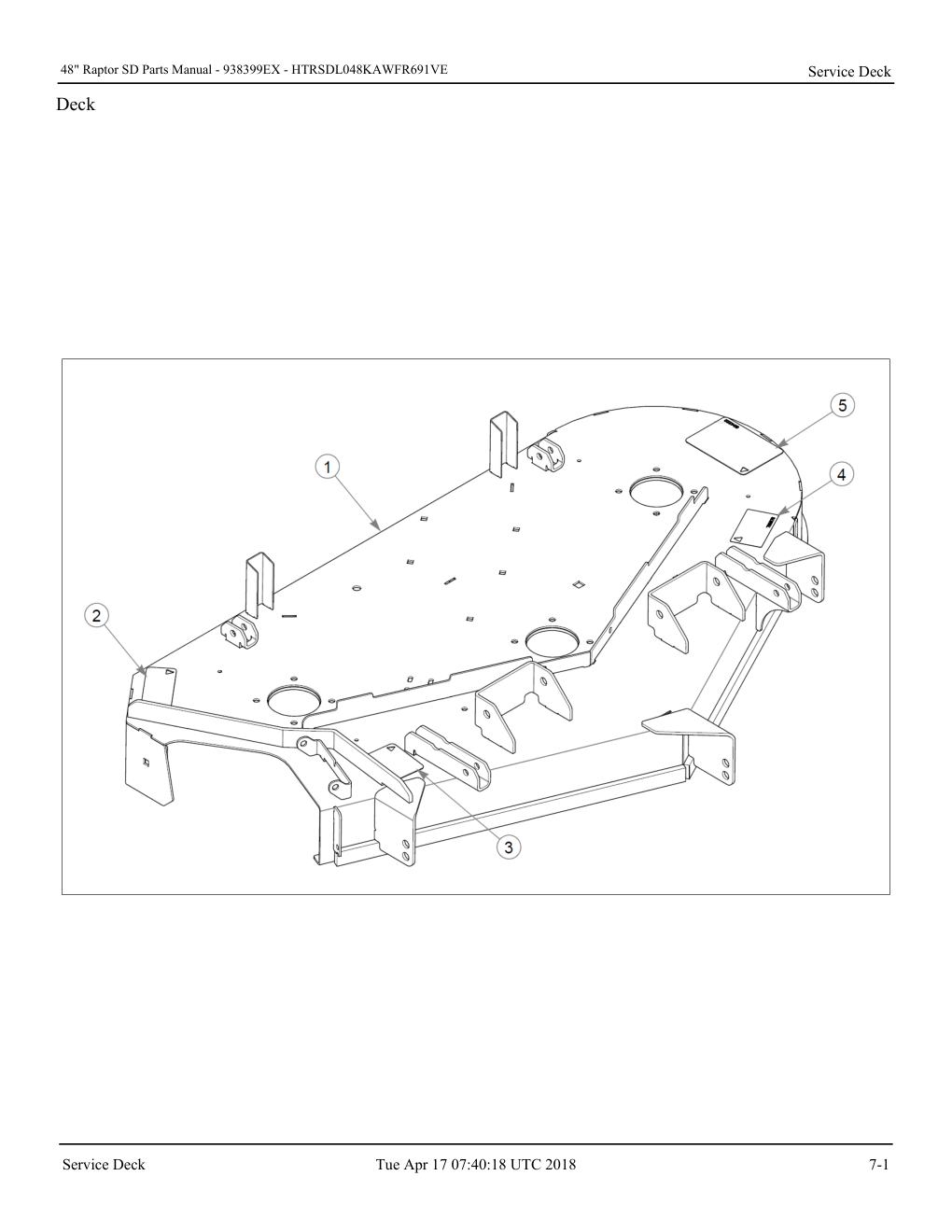 48" Raptor SD Parts Manual - - 938399EX - Service Deck diagram
