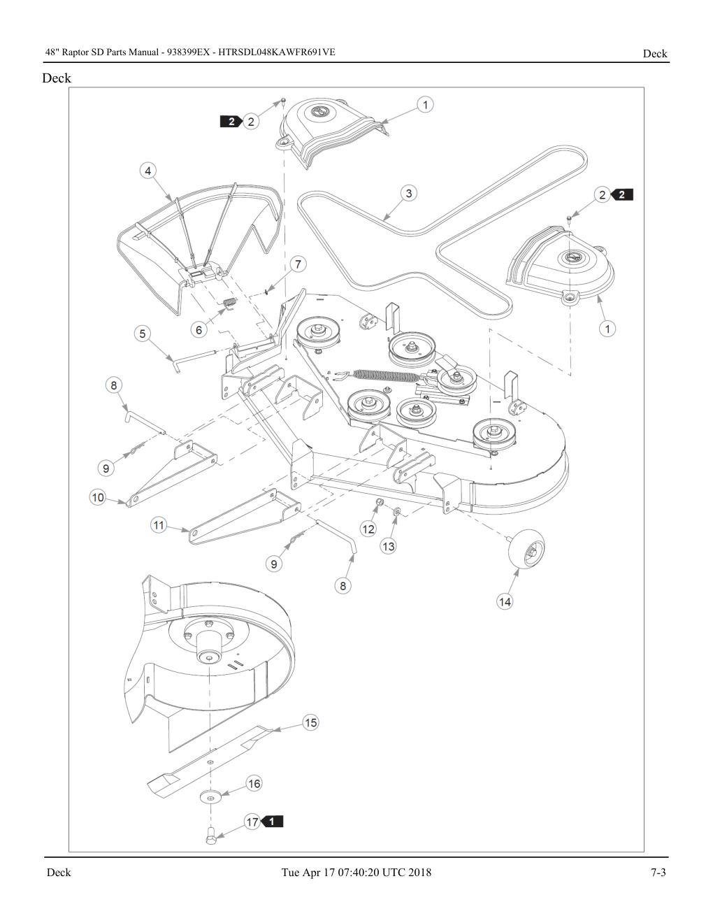 48" Raptor SD Parts Manual - - 938399EX - Deck diagram