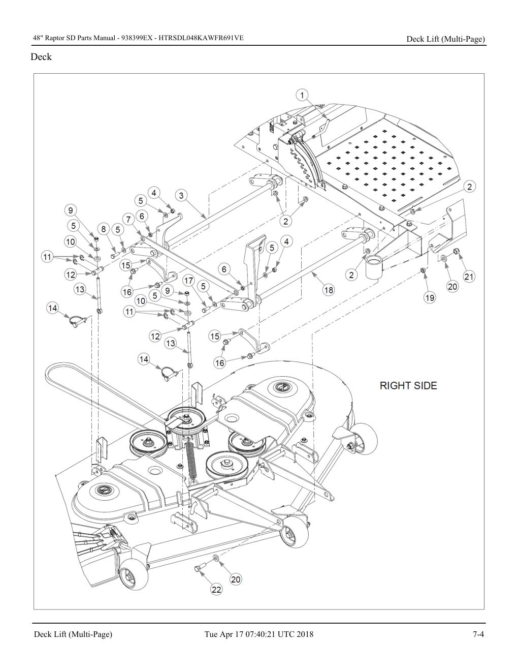 48" Raptor SD Parts Manual - - 938399EX - Deck Lift (Multi-Page) diagram