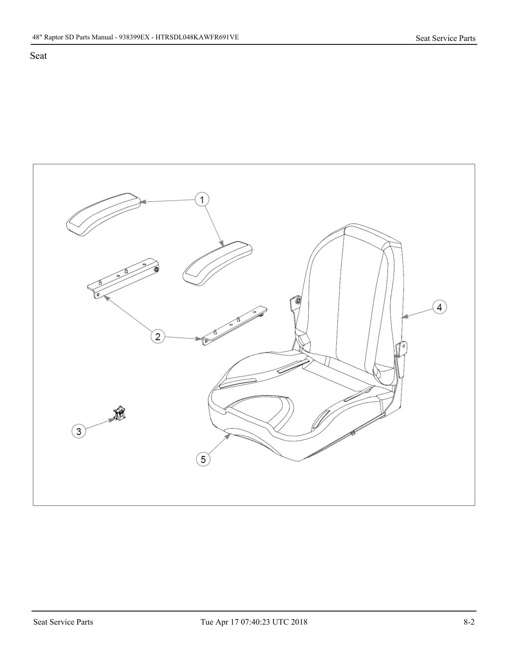 48" Raptor SD Parts Manual - - 938399EX - Seat Service Parts diagram