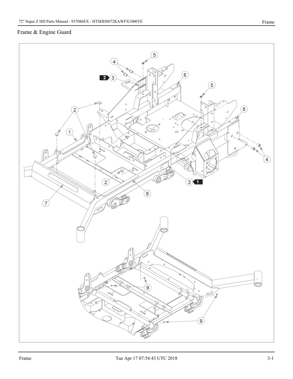 72" Super Z HD Parts Manual - - 937086EX - Frame diagram