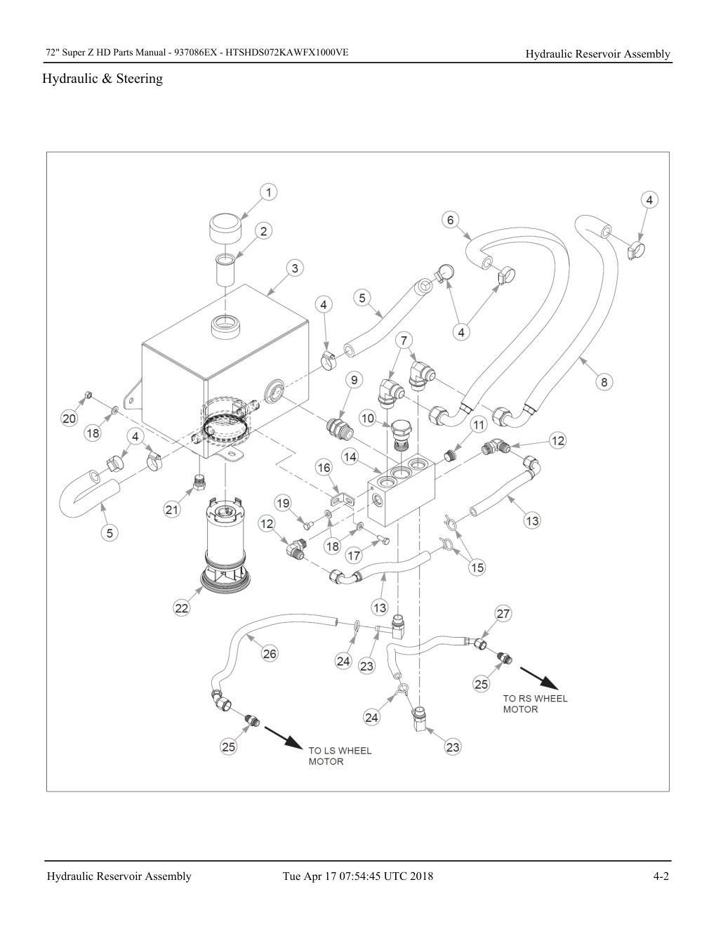 72" Super Z HD Parts Manual - - 937086EX - Hydraulic Reservoir Assembly diagram