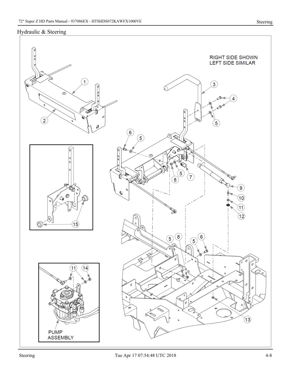 72" Super Z HD Parts Manual - - 937086EX - Steering diagram