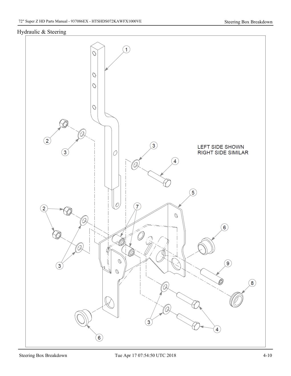 72" Super Z HD Parts Manual - - 937086EX - Steering Box Breakdown diagram