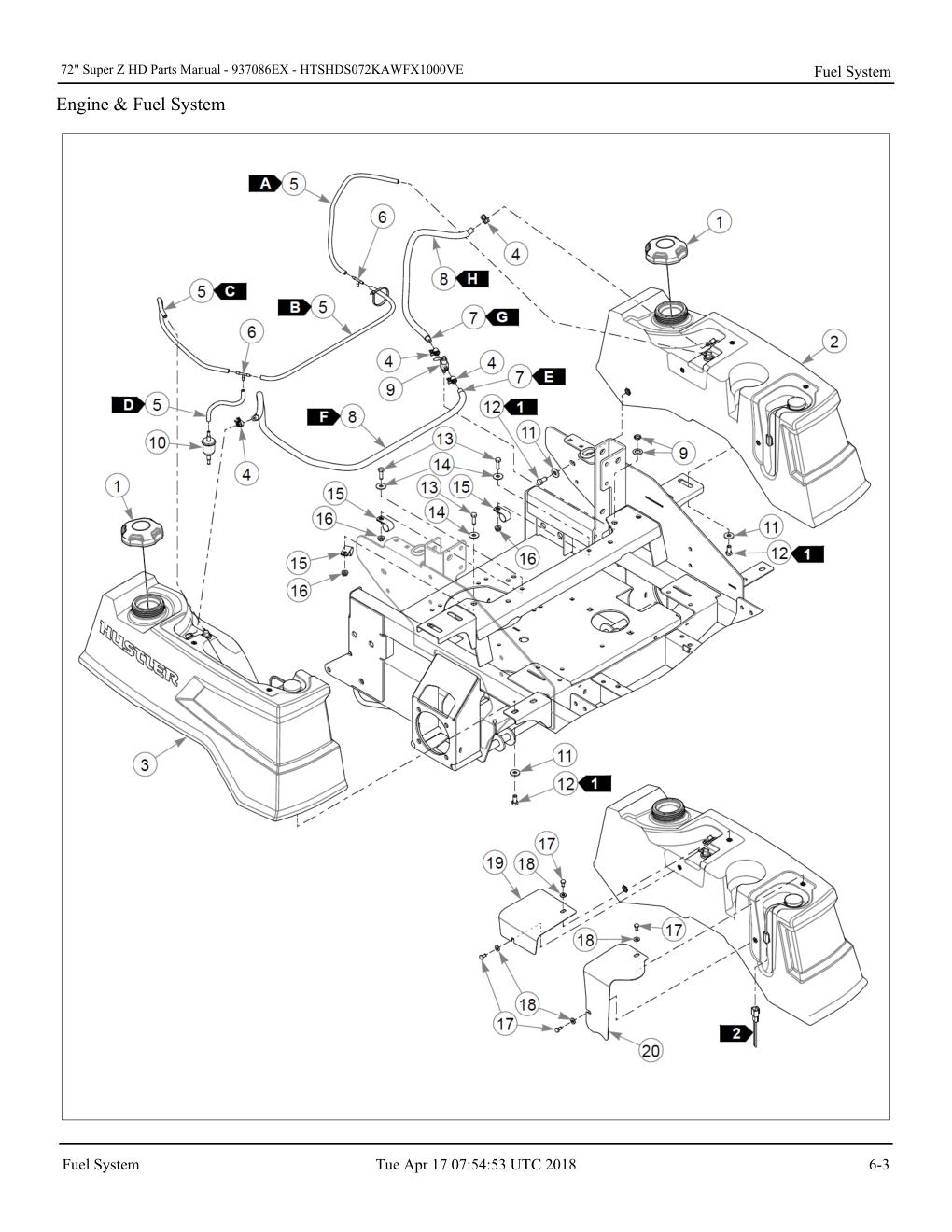 72" Super Z HD Parts Manual - - 937086EX - Fuel System diagram
