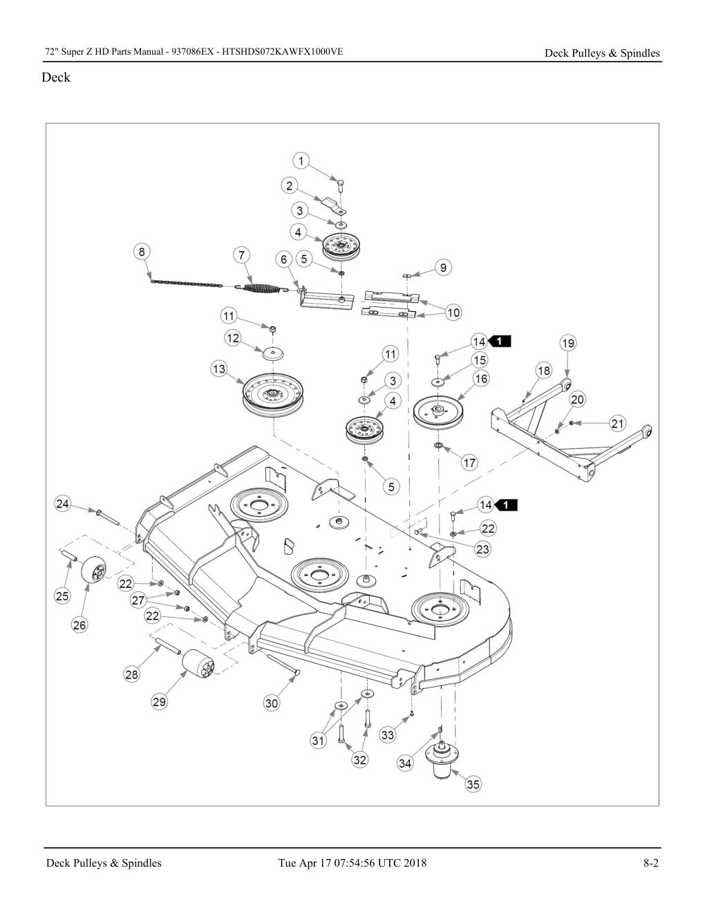 72" Super Z HD Parts Manual - - 937086EX - Deck Pulleys & Spindles diagram