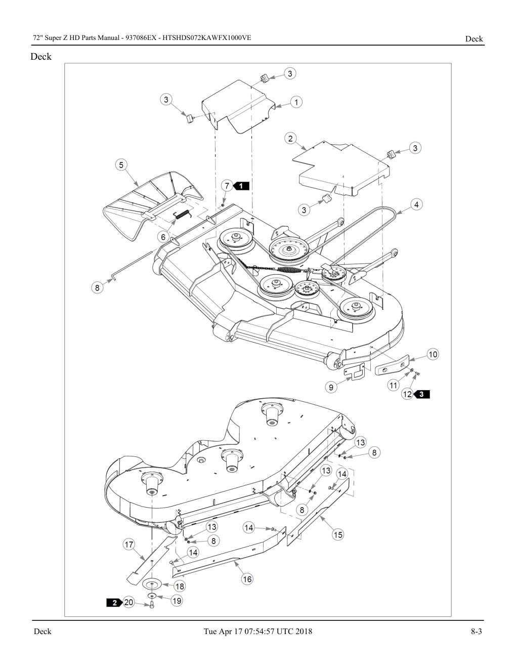 72" Super Z HD Parts Manual - - 937086EX - Deck diagram