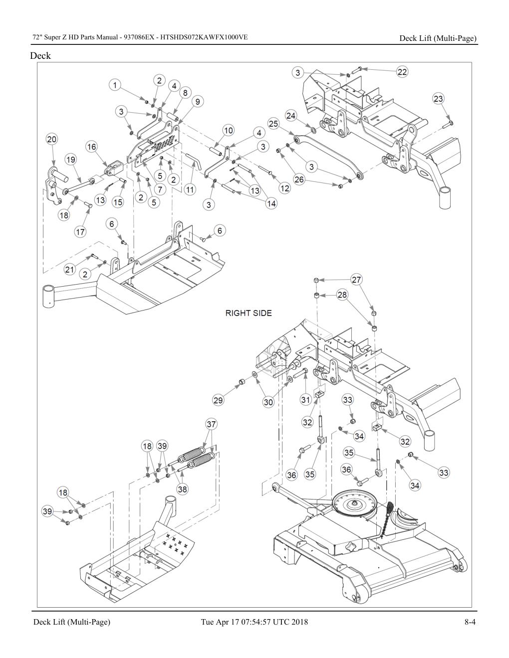 72" Super Z HD Parts Manual - - 937086EX - Deck Lift (Multi-Page) diagram