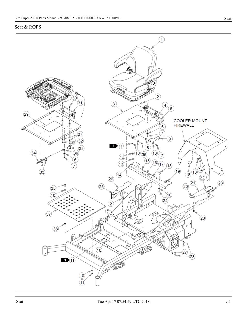 72" Super Z HD Parts Manual - - 937086EX - Seat diagram