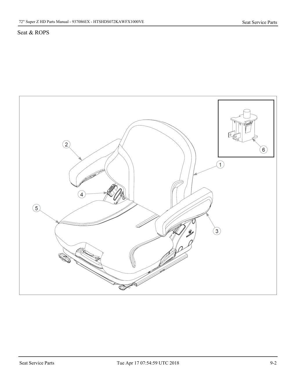 72" Super Z HD Parts Manual - - 937086EX - Seat Service Parts diagram