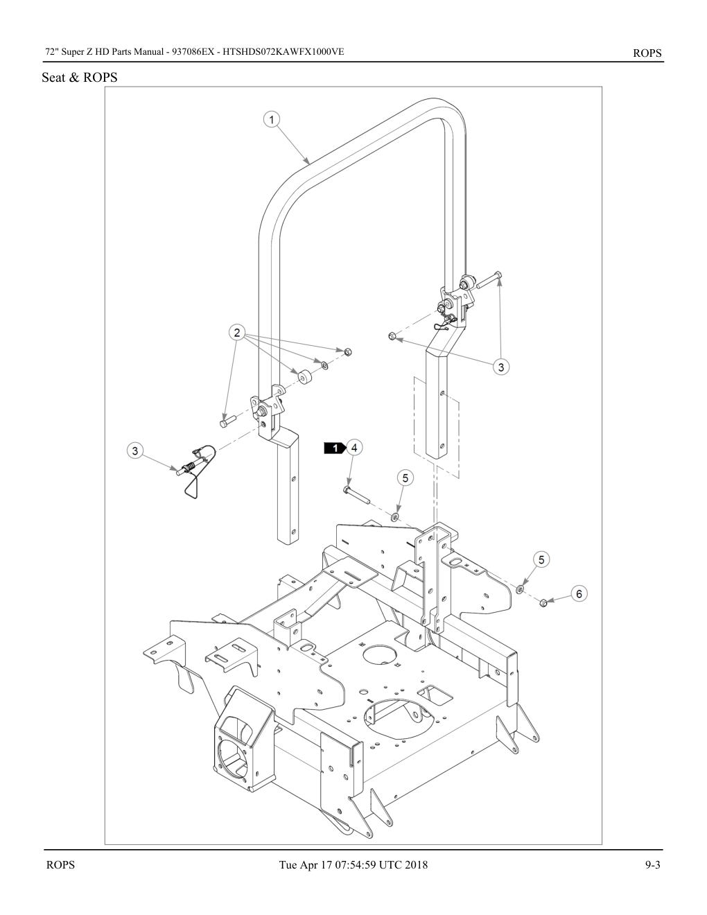 72" Super Z HD Parts Manual - - 937086EX - ROPS diagram
