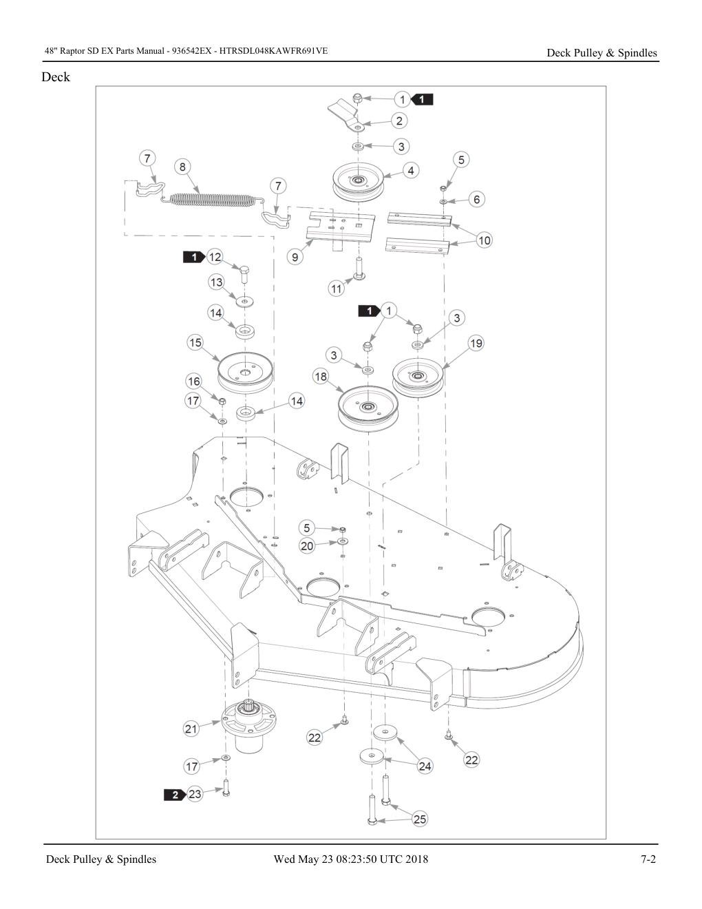 48" Raptor SD EX Parts Manual - - 936542EX - Deck Pulley & Spindles diagram