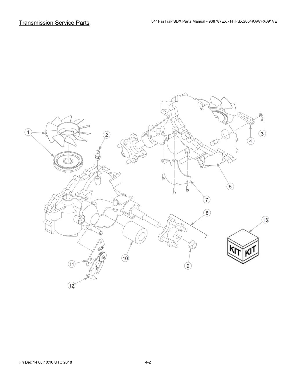 54" FasTrak SDX Parts Manual - 938787EX - HTFSXS054KAWFX691VE - 605380 - Transmission Service Parts diagram