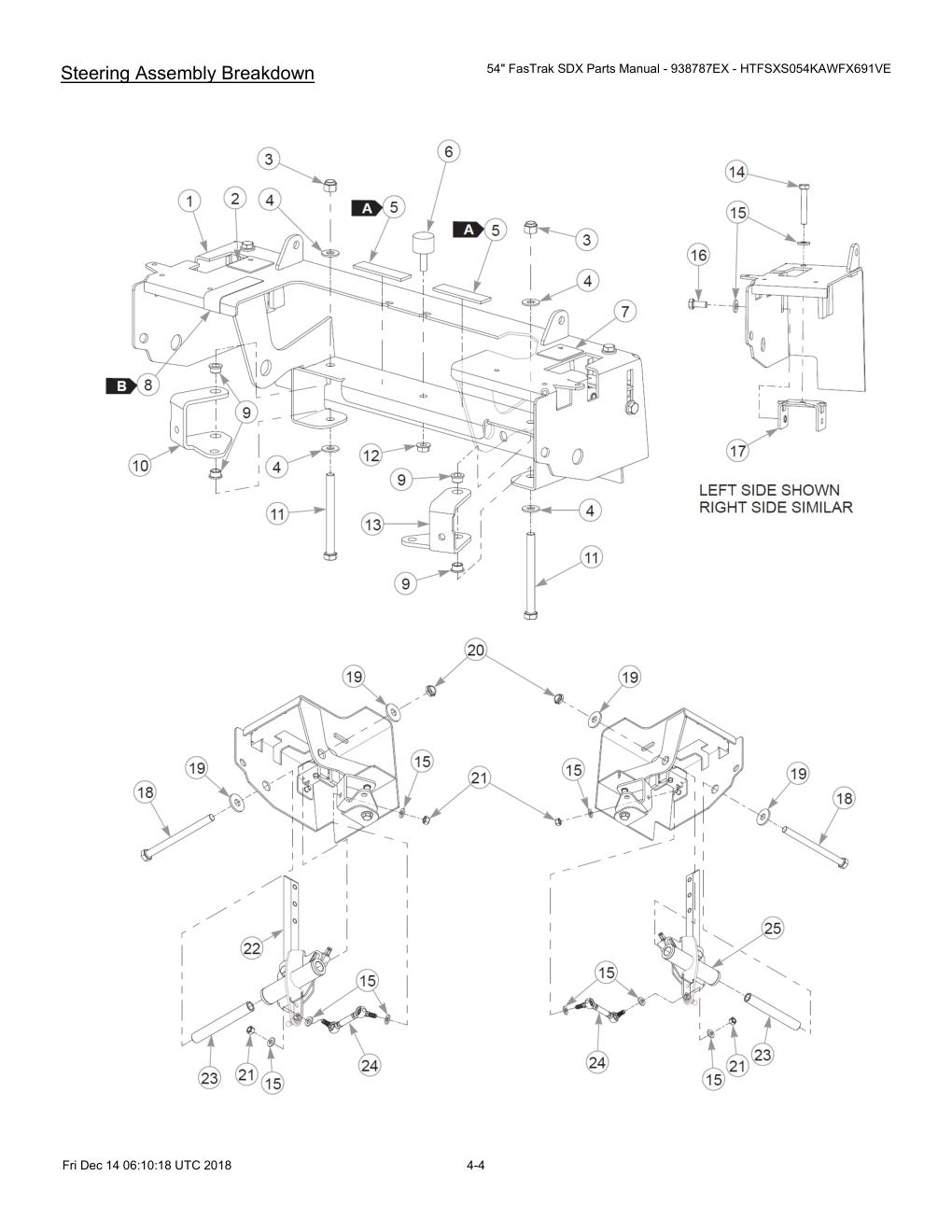 54" FasTrak SDX Parts Manual - 938787EX - HTFSXS054KAWFX691VE - 605380 - Steering Assembly Breakdown diagram