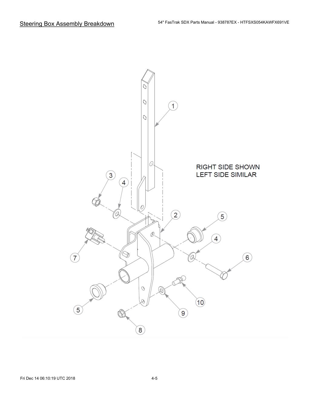 54" FasTrak SDX Parts Manual - 938787EX - HTFSXS054KAWFX691VE - 605380 - Steering Box Assembly Breakdown diagram