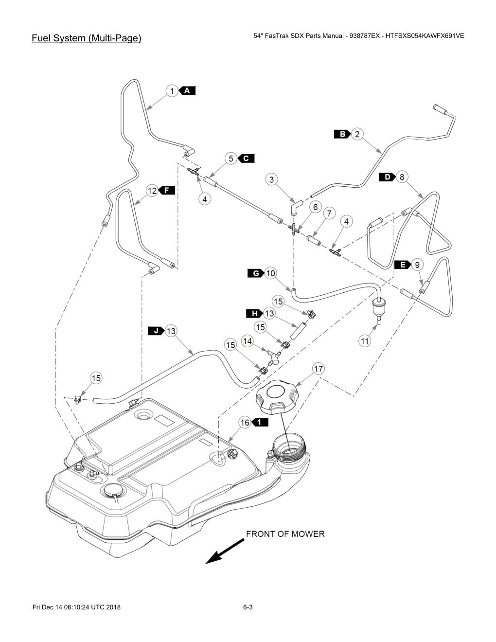 54" FasTrak SDX Parts Manual - 938787EX - HTFSXS054KAWFX691VE - 605380 - Fuel System (Multi-Page) diagram