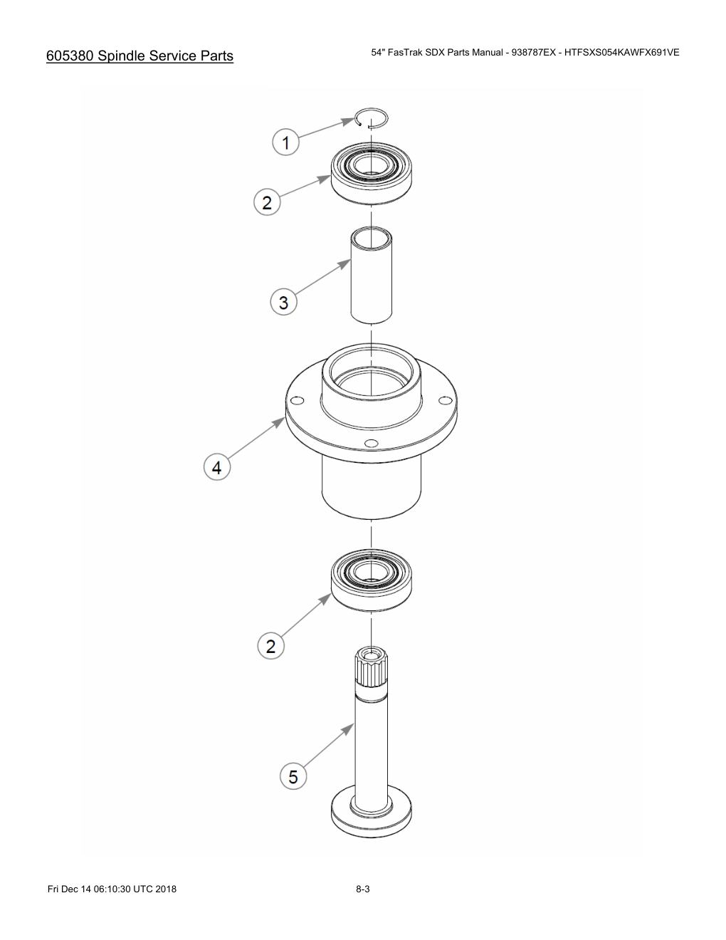 54" FasTrak SDX Parts Manual - 938787EX - HTFSXS054KAWFX691VE - 605380 - 605380 Spindle Service Parts diagram
