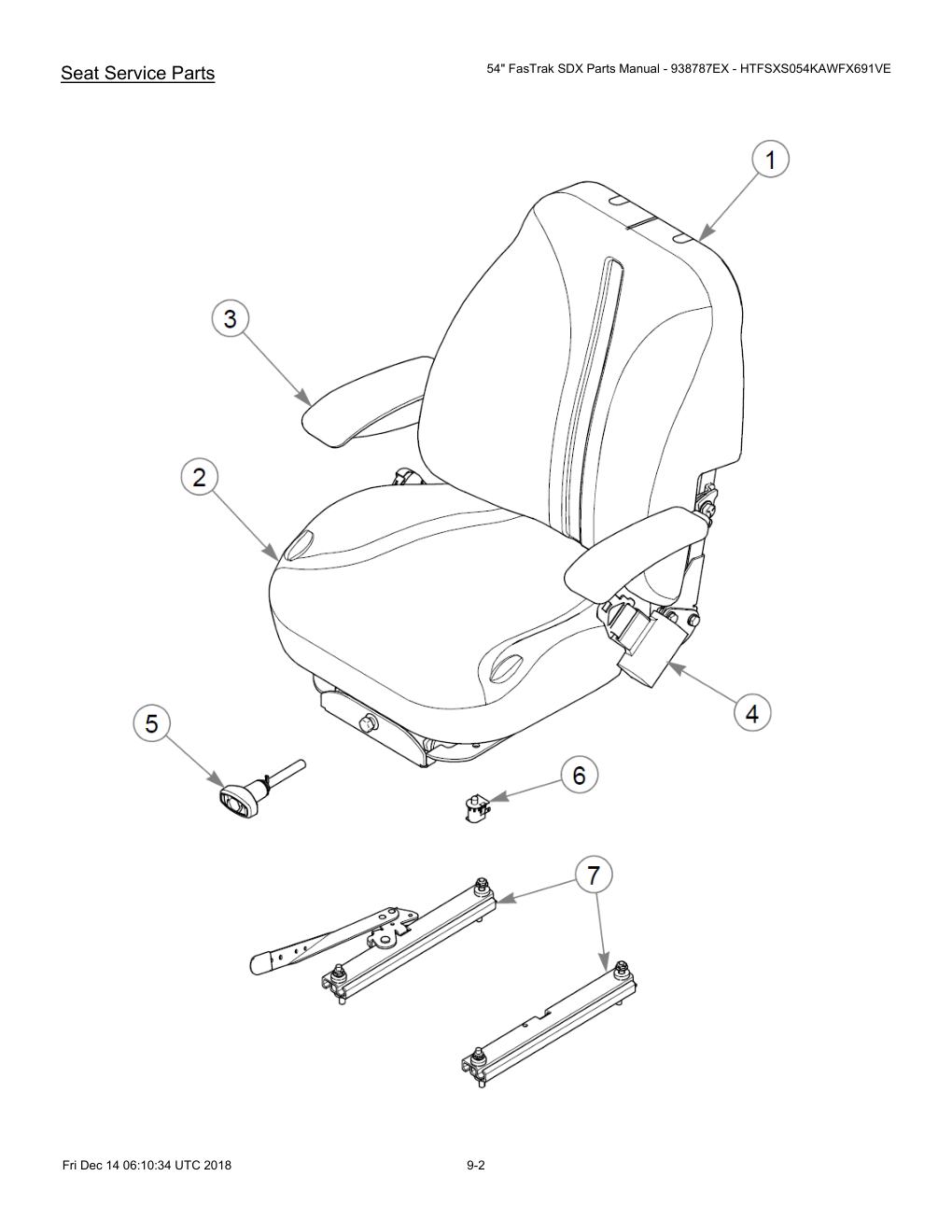 54" FasTrak SDX Parts Manual - 938787EX - HTFSXS054KAWFX691VE - 605380 - Seat Service Parts diagram