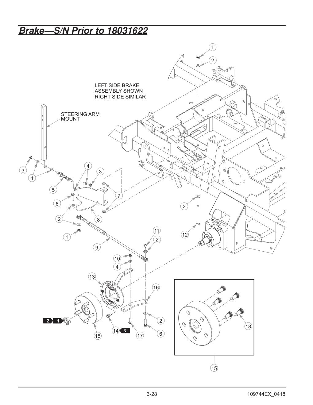 Hustler® Diesel Z Parts Manual - 605696 - Brake-S/N Prior to 18031622 diagram