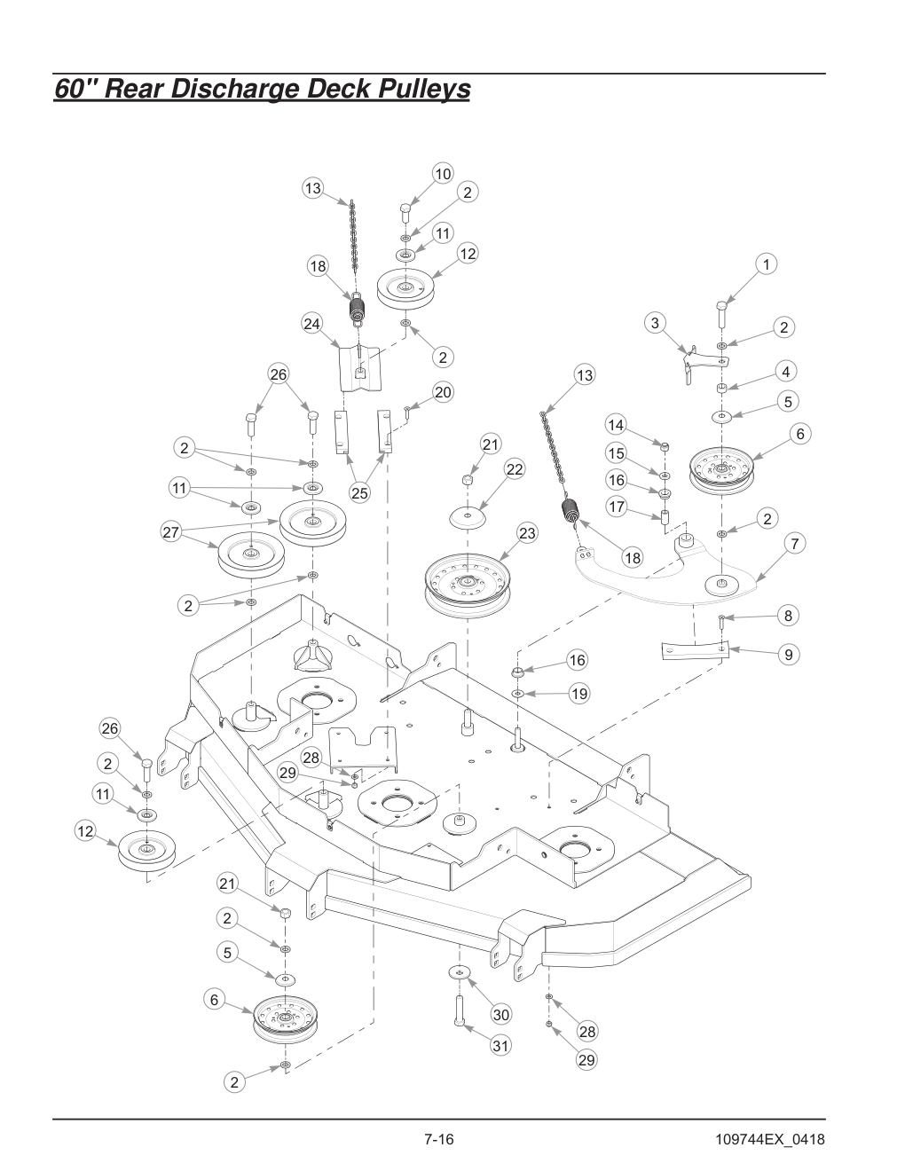 Hustler® Diesel Z Parts Manual - 605696 - 60" Rear Discharge Deck Pulleys diagram