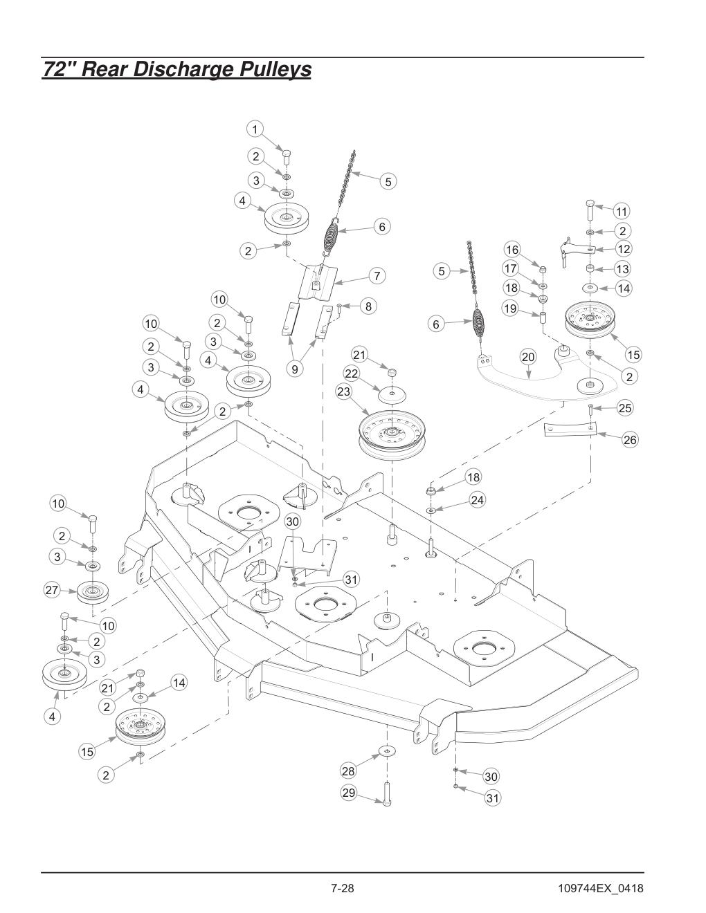 Hustler® Diesel Z Parts Manual - 605696 - 72" Rear Discharge Pulleys diagram