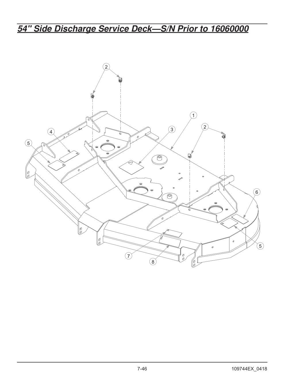 Hustler® Diesel Z Parts Manual - 605696 - 54" Side Discharge Service Deck-S/N Prior to 16060000 diagram