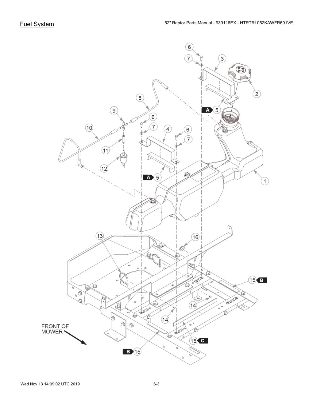 52" Raptor Parts Manual - 939116EX - HTRTRL052KAWFR691VE - 604214 - Fuel System diagram