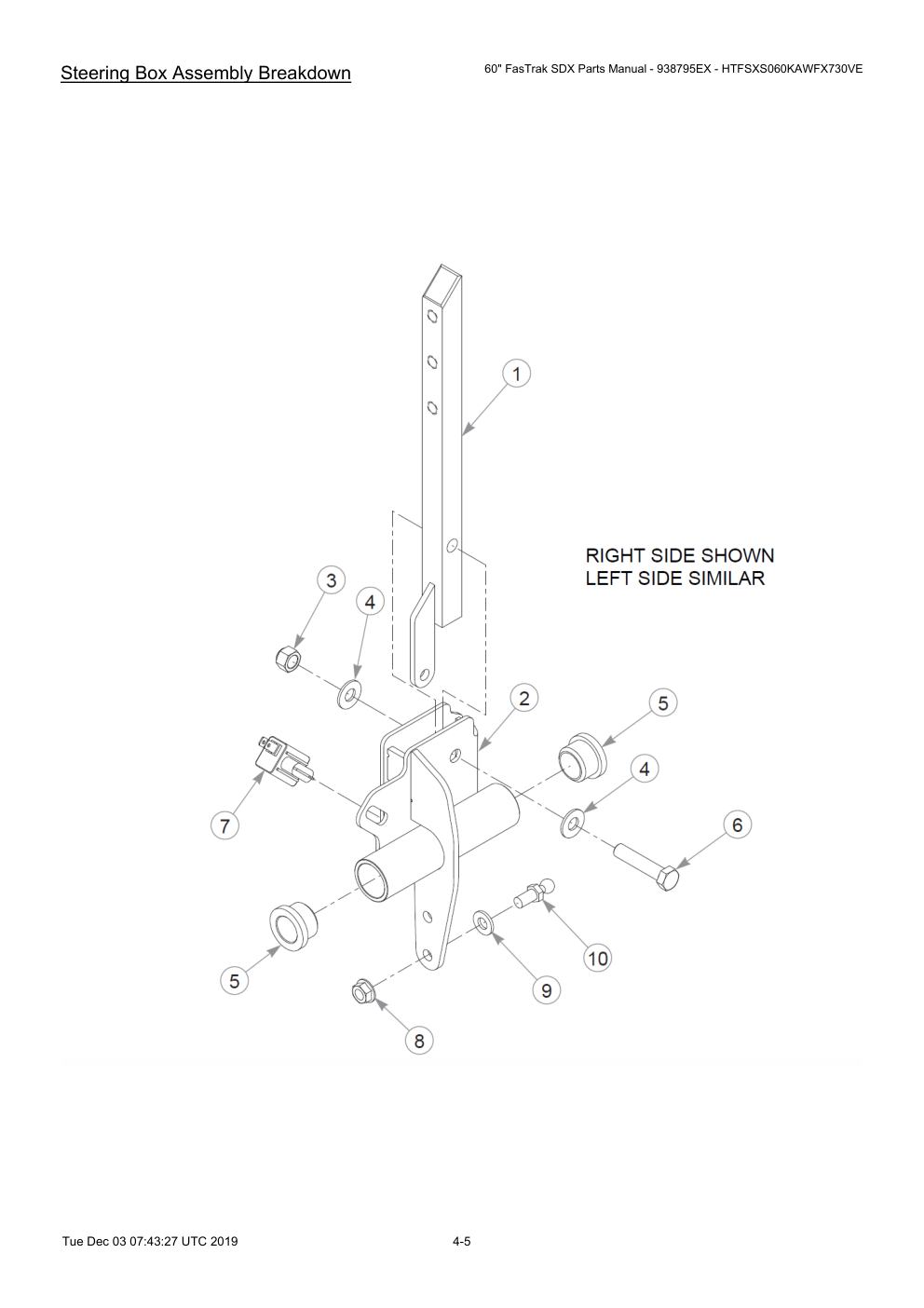 60" FasTrak SDX Parts Manual - 938795EX - HTFSXS060KAWFX730VE - 605380 - Steering Box Assembly Breakdown diagram