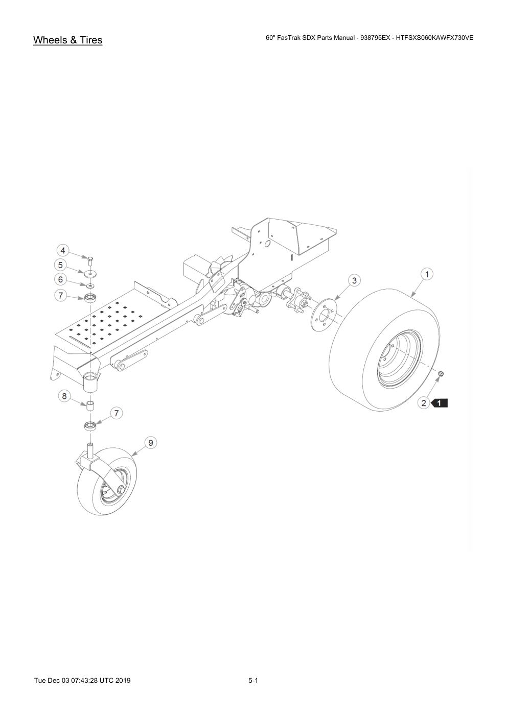 60" FasTrak SDX Parts Manual - 938795EX - HTFSXS060KAWFX730VE - 605380 - Wheels & Tires diagram