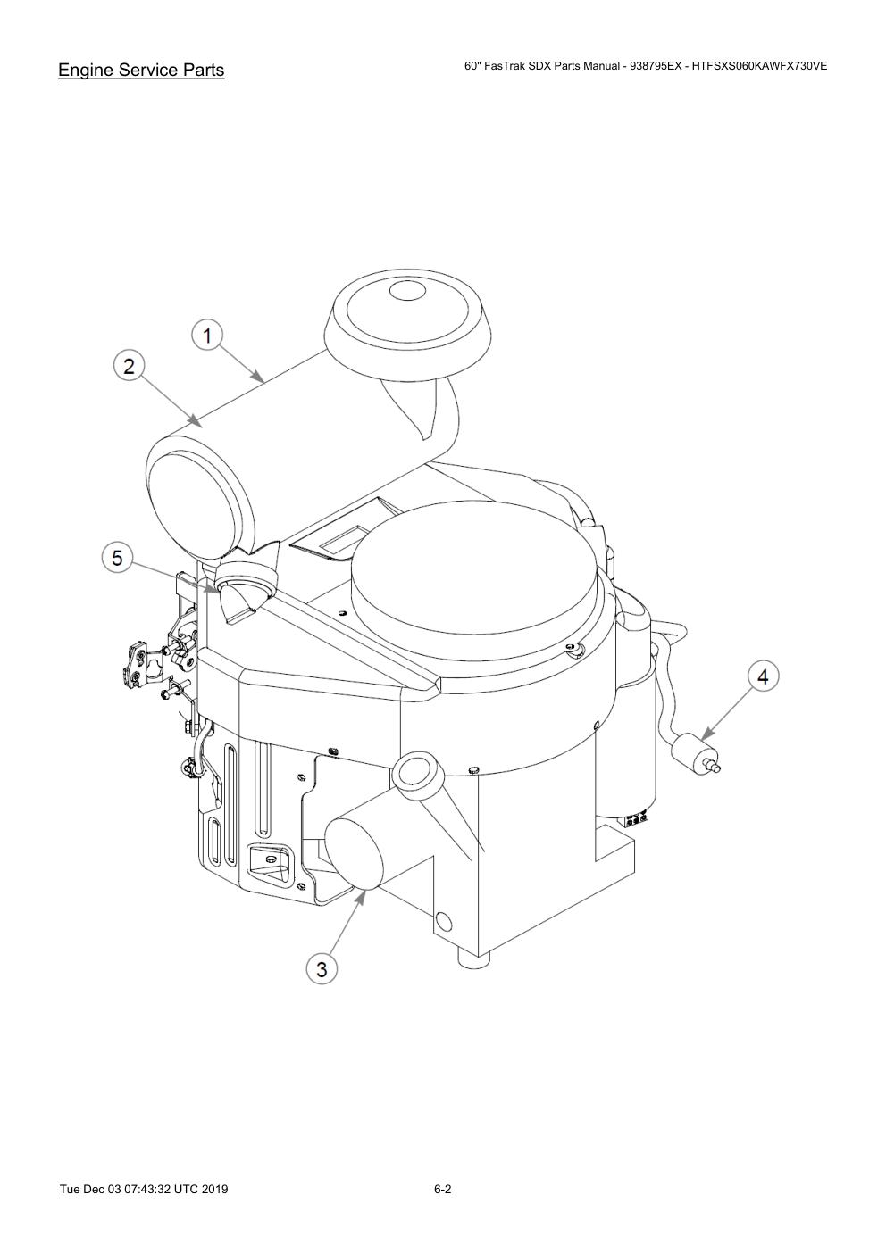 60" FasTrak SDX Parts Manual - 938795EX - HTFSXS060KAWFX730VE - 605380 - Engine Service Parts diagram