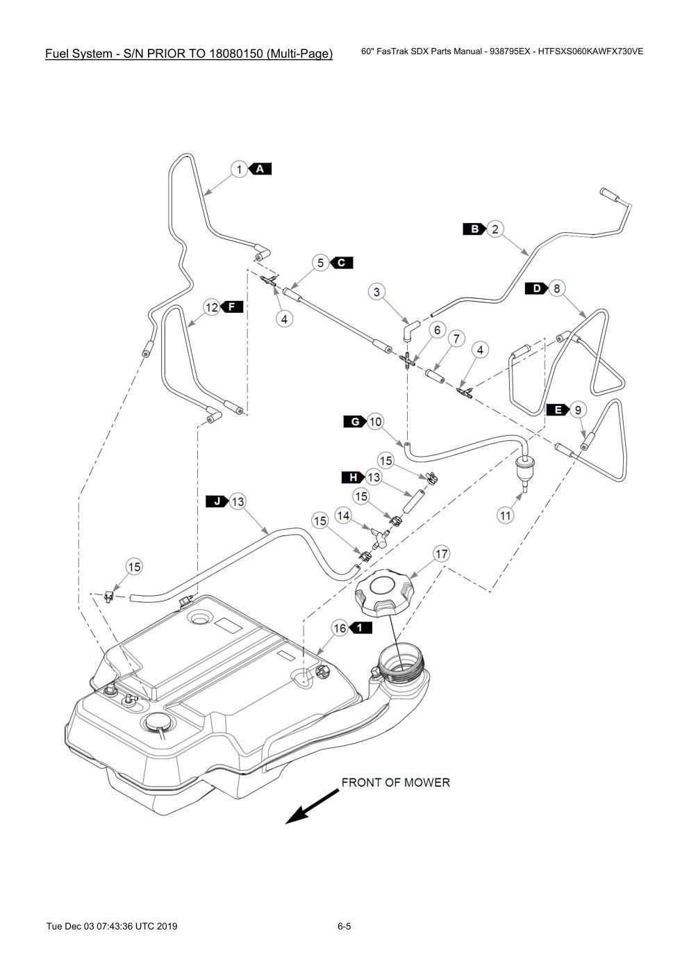 60" FasTrak SDX Parts Manual - 938795EX - HTFSXS060KAWFX730VE - 605380 - Fuel System - S/N PRIOR TO 18080150 (Multi-Page) diagram