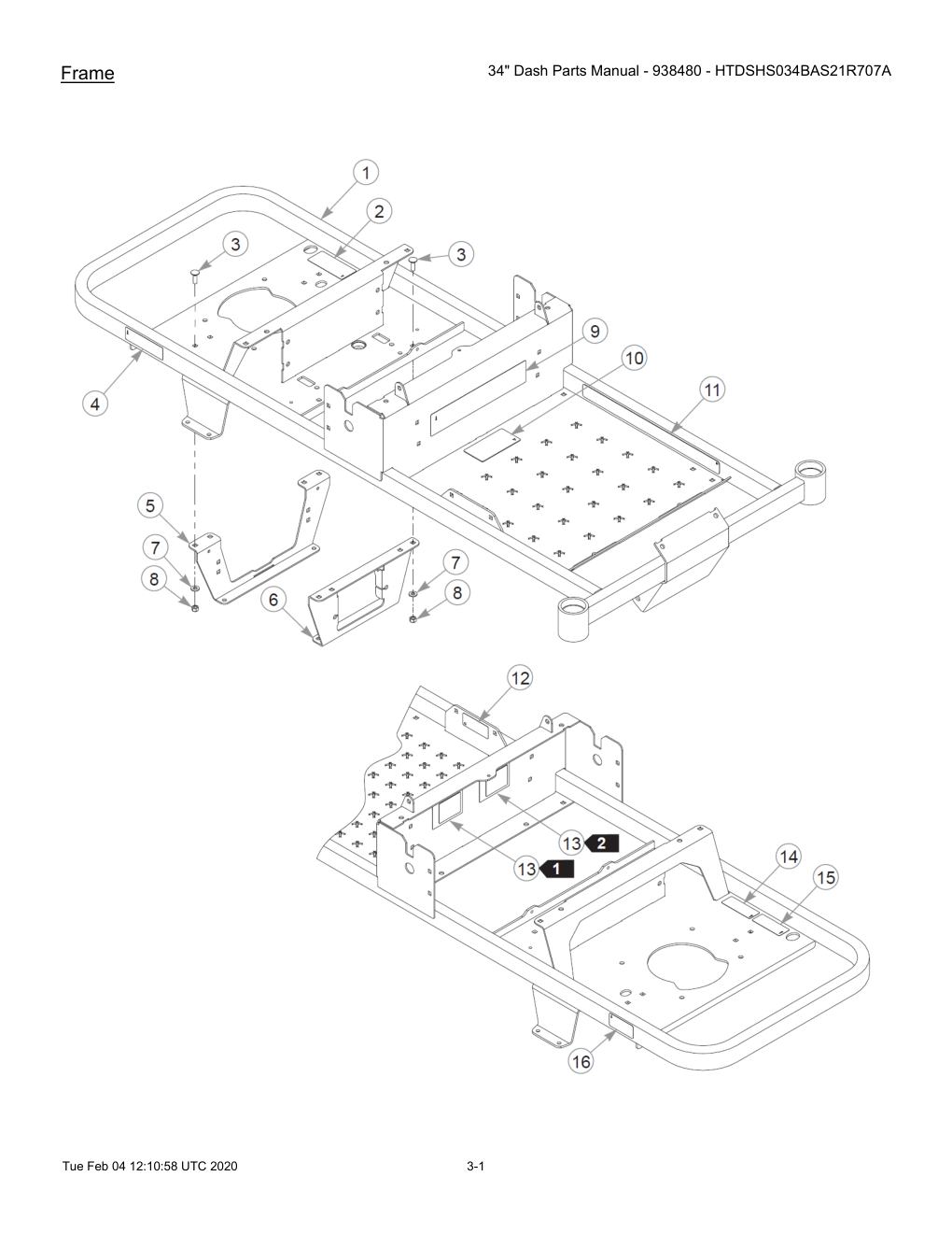 34" Dash Parts Manual - 938480 - HTDSHS034BAS21R707A - 604214 - Frame diagram