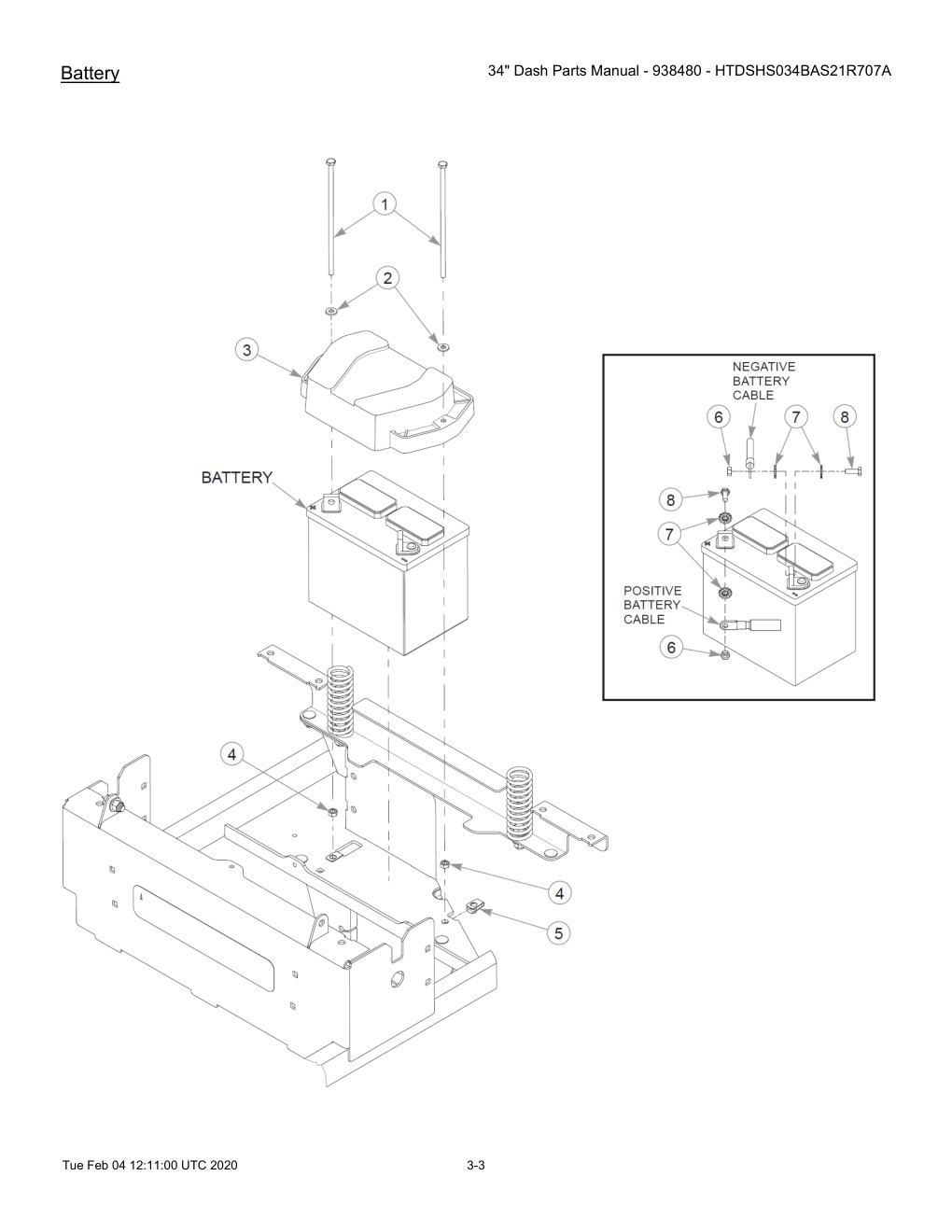 34" Dash Parts Manual - 938480 - HTDSHS034BAS21R707A - 604214 - Battery diagram