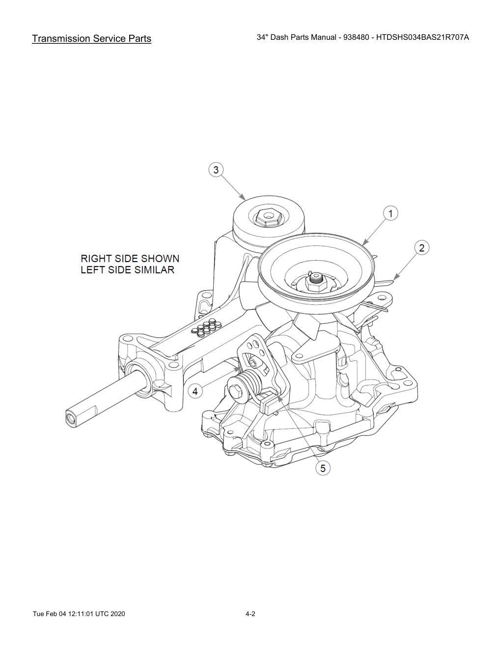 34" Dash Parts Manual - 938480 - HTDSHS034BAS21R707A - 604214 - Transmission Service Parts diagram