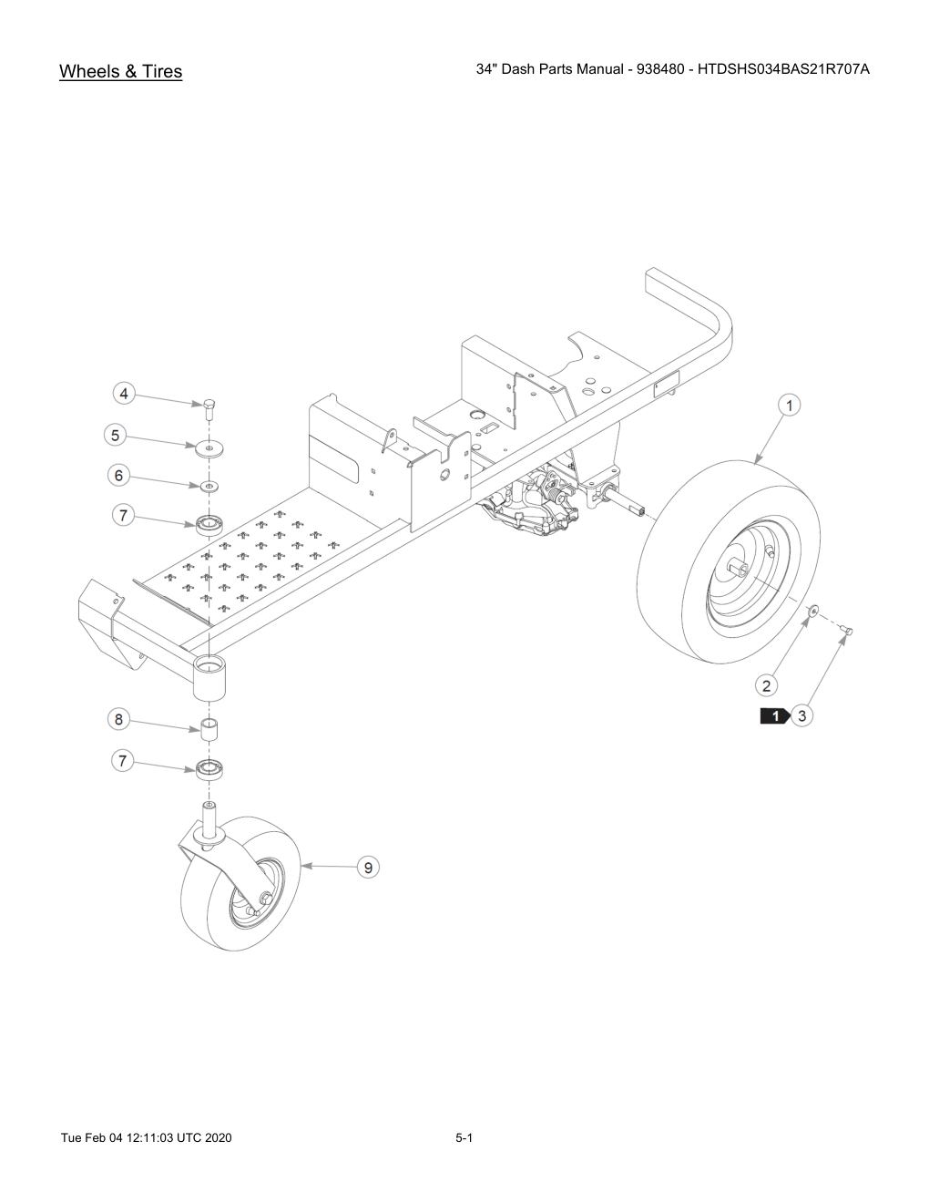 34" Dash Parts Manual - 938480 - HTDSHS034BAS21R707A - 604214 - Wheels & Tires diagram