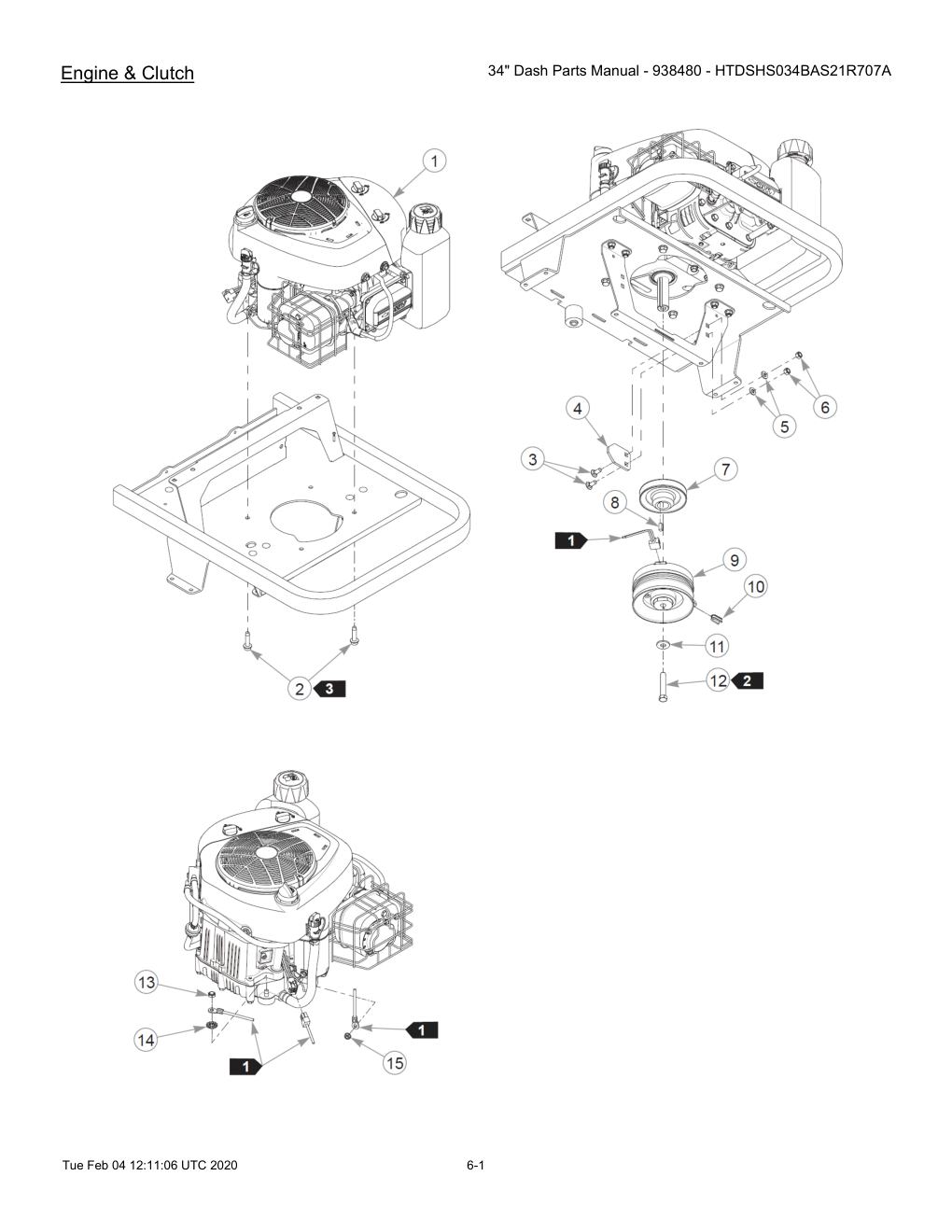 34" Dash Parts Manual - 938480 - HTDSHS034BAS21R707A - 604214 - Engine & Clutch diagram