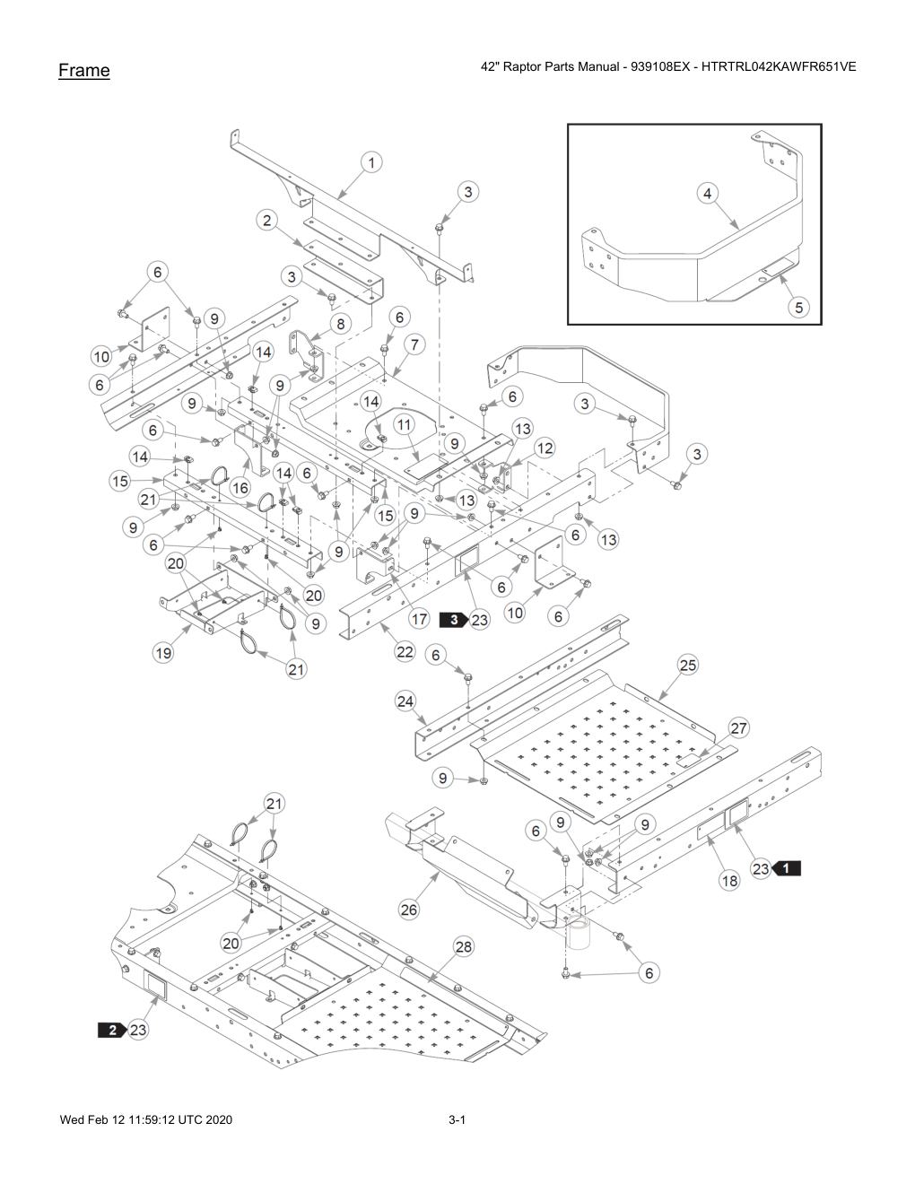 42" Raptor Parts Manual - 939108EX - HTRTRL042KAWFR651VE - 604214 - Frame diagram