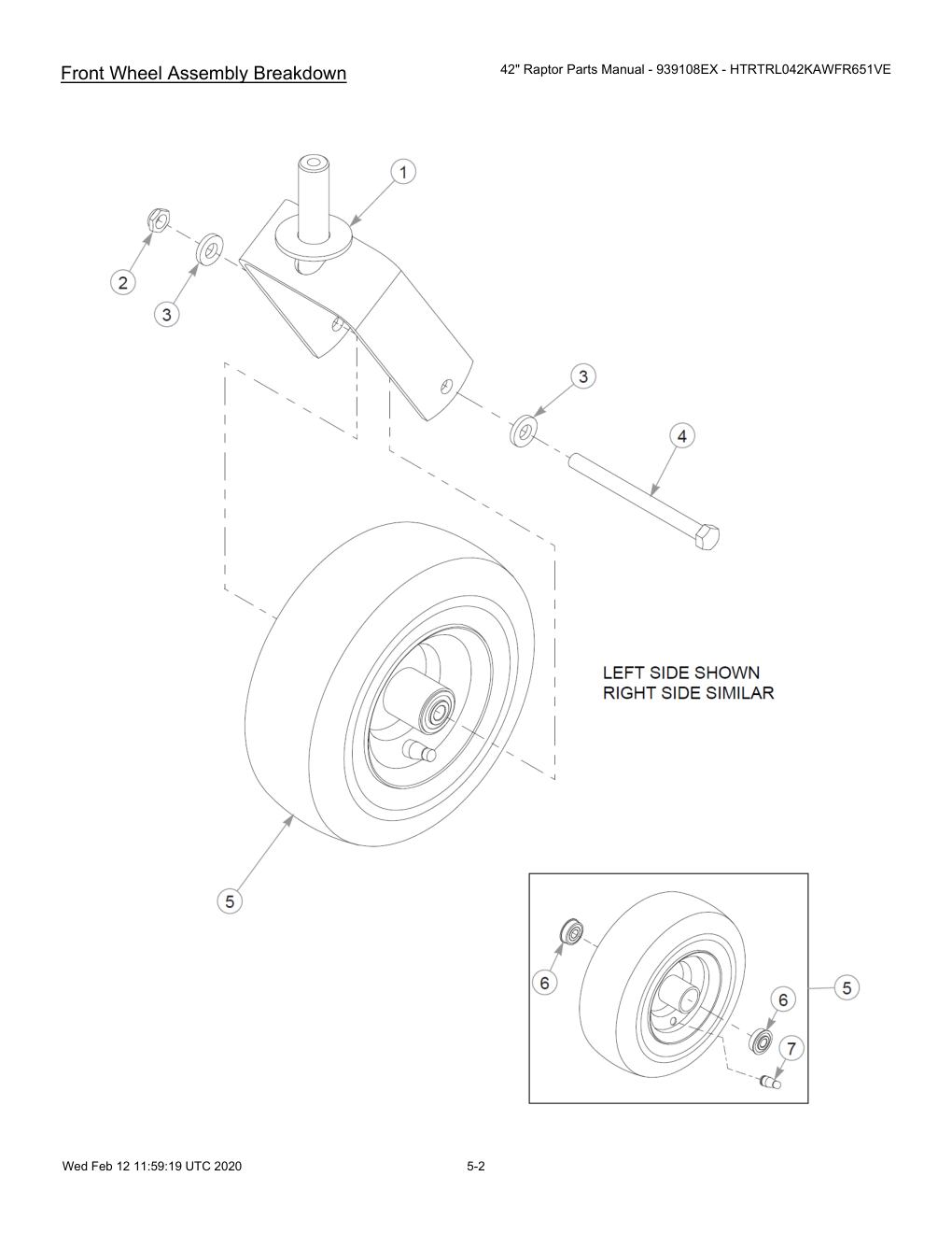42" Raptor Parts Manual - 939108EX - HTRTRL042KAWFR651VE - 604214 - Front Wheel Assembly Breakdown diagram