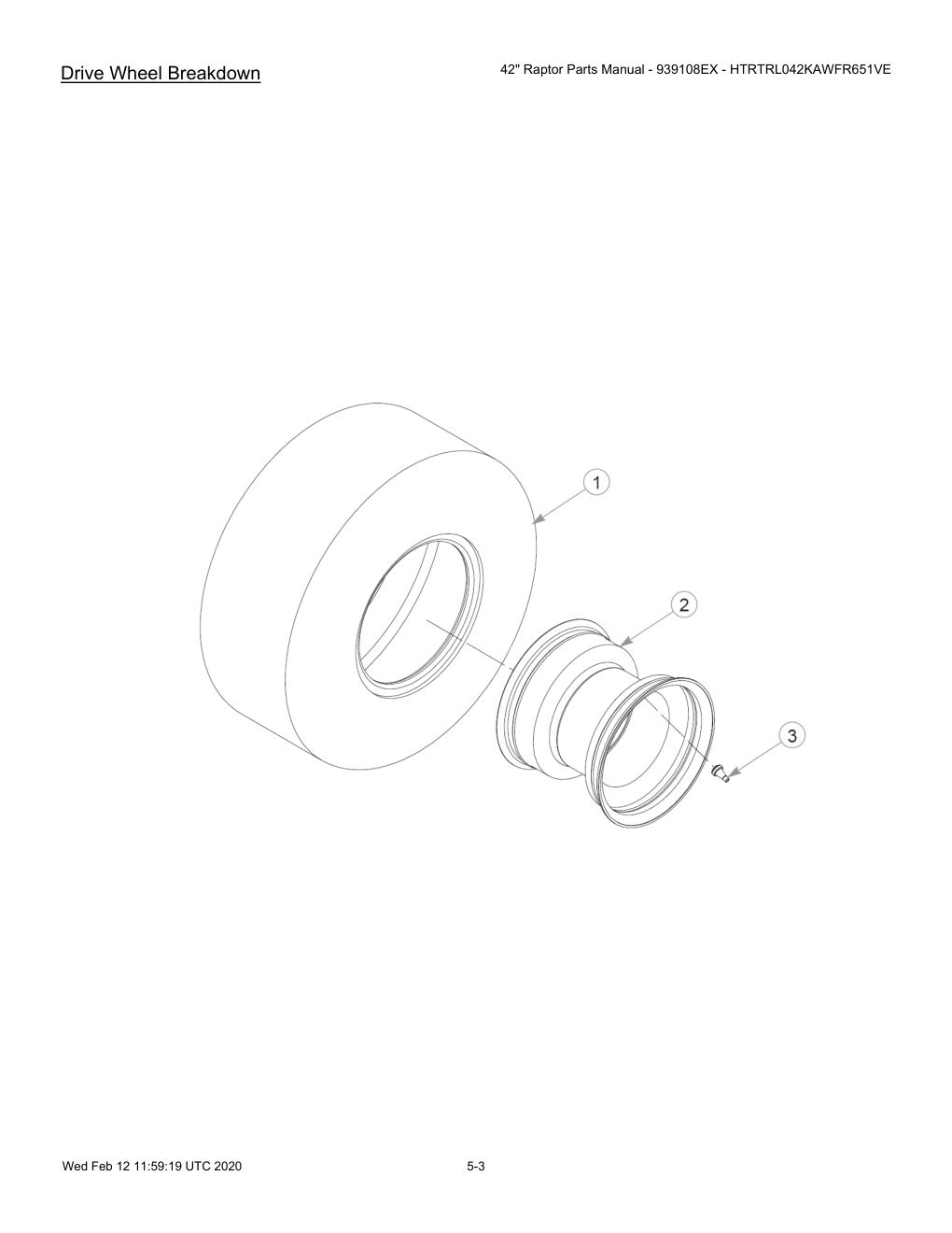 42" Raptor Parts Manual - 939108EX - HTRTRL042KAWFR651VE - 604214 - Drive Wheel Breakdown diagram