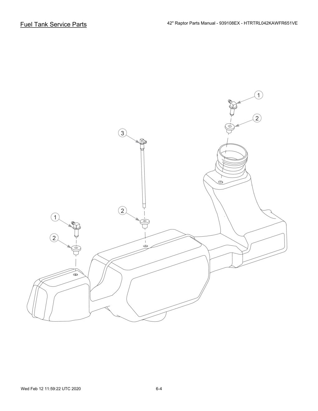 42" Raptor Parts Manual - 939108EX - HTRTRL042KAWFR651VE - 604214 - Fuel Tank Service Parts diagram