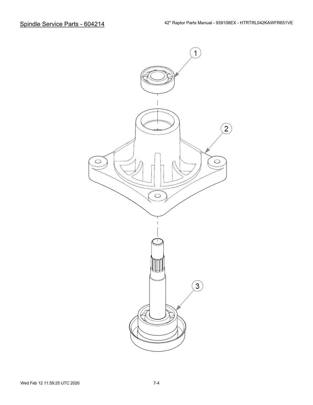 42" Raptor Parts Manual - 939108EX - HTRTRL042KAWFR651VE - 604214 - Spindle Service Parts - 604214 diagram