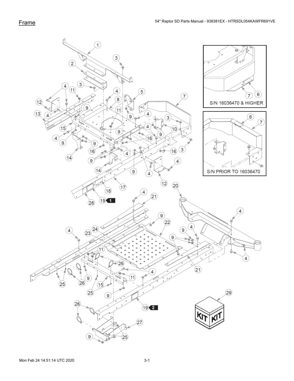 54" Raptor SD Parts Manual - 938381EX - HTRSDL054KAWFR691VE - 604708 - Frame diagram