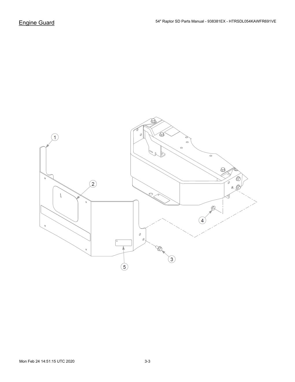 54" Raptor SD Parts Manual - 938381EX - HTRSDL054KAWFR691VE - 604708 - Engine Guard diagram
