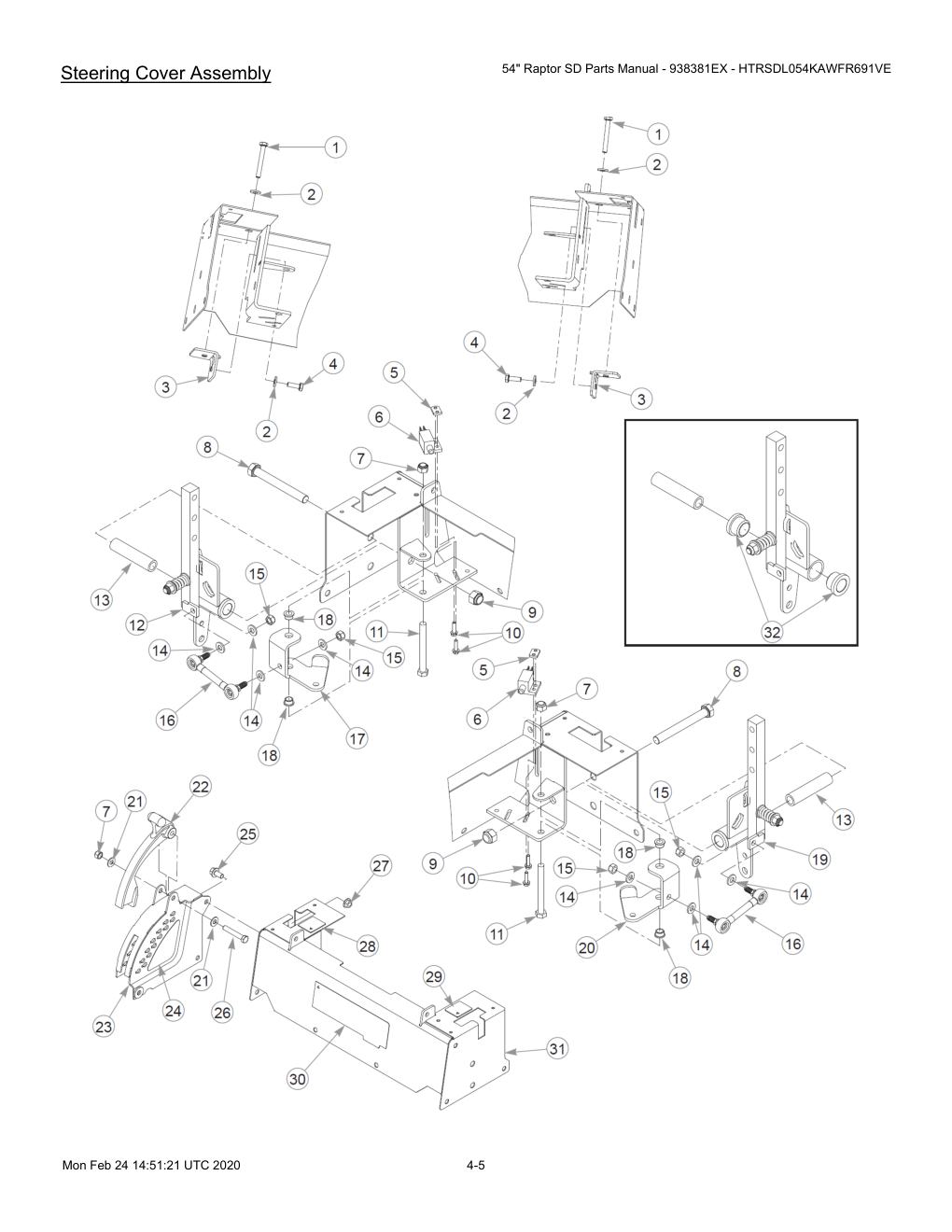 54" Raptor SD Parts Manual - 938381EX - HTRSDL054KAWFR691VE - 604708 - Steering Cover Assembly diagram