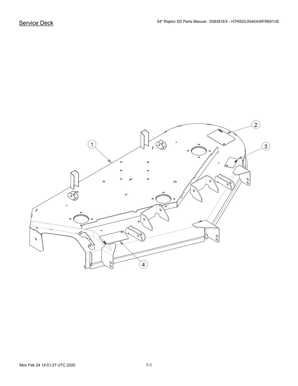 54" Raptor SD Parts Manual - 938381EX - HTRSDL054KAWFR691VE - 604708 - Service Deck diagram