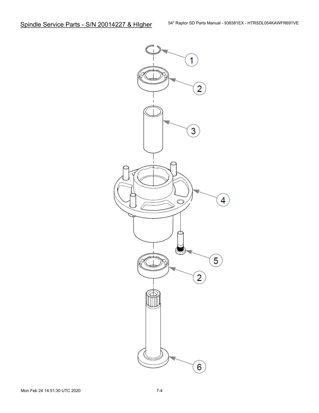 54" Raptor SD Parts Manual - 938381EX - HTRSDL054KAWFR691VE - 604708 - Spindle Service Parts - S/N 20014227 & HIgher diagram