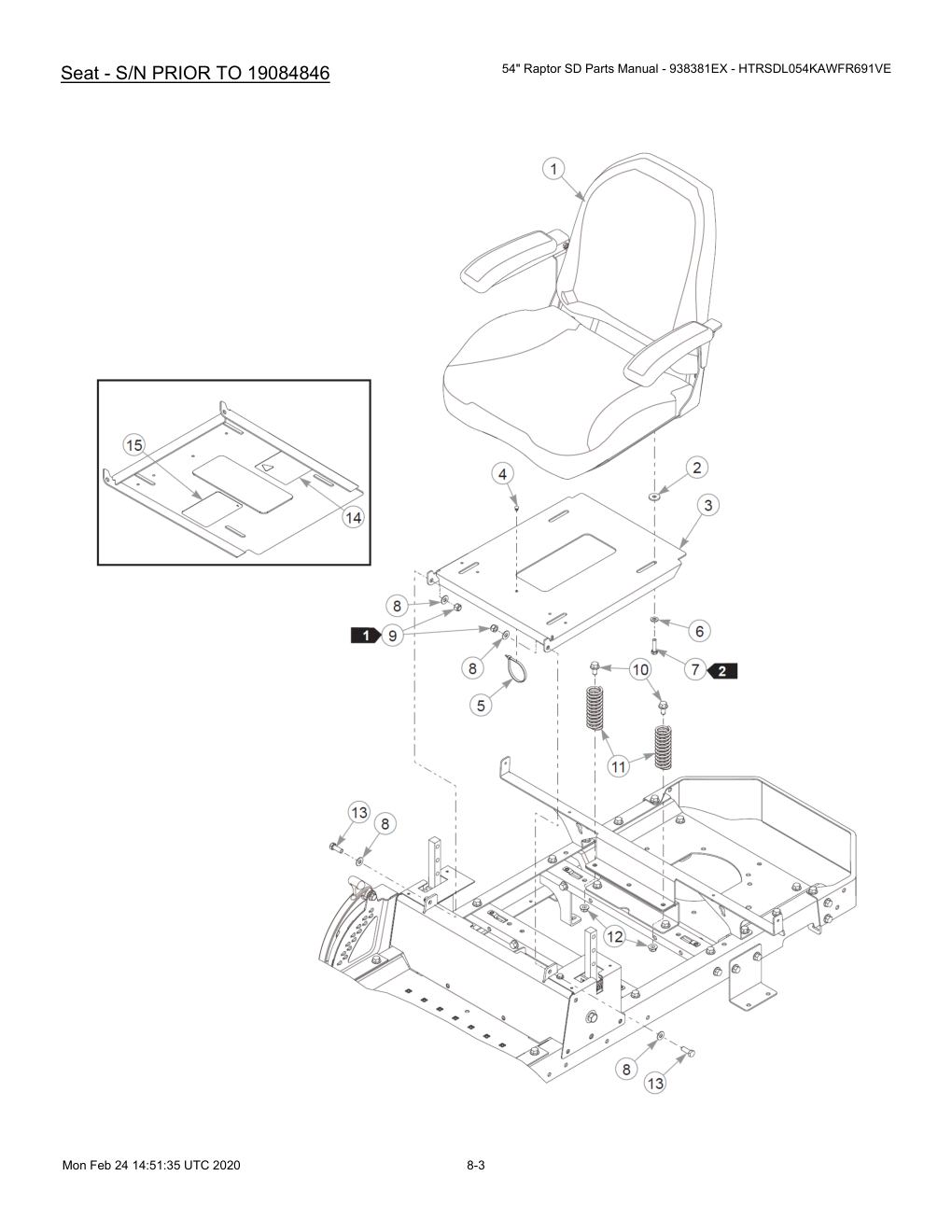54" Raptor SD Parts Manual - 938381EX - HTRSDL054KAWFR691VE - 604708 - Seat - S/N PRIOR TO 19084846 diagram