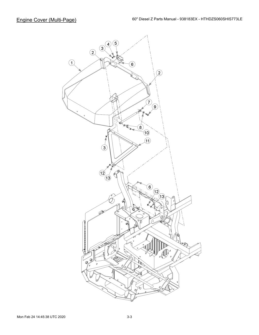 60" Diesel Z Parts Manual - 938183EX - HTHDZS060SHIS773LE - 607407 - Engine Cover (Multi-Page) diagram